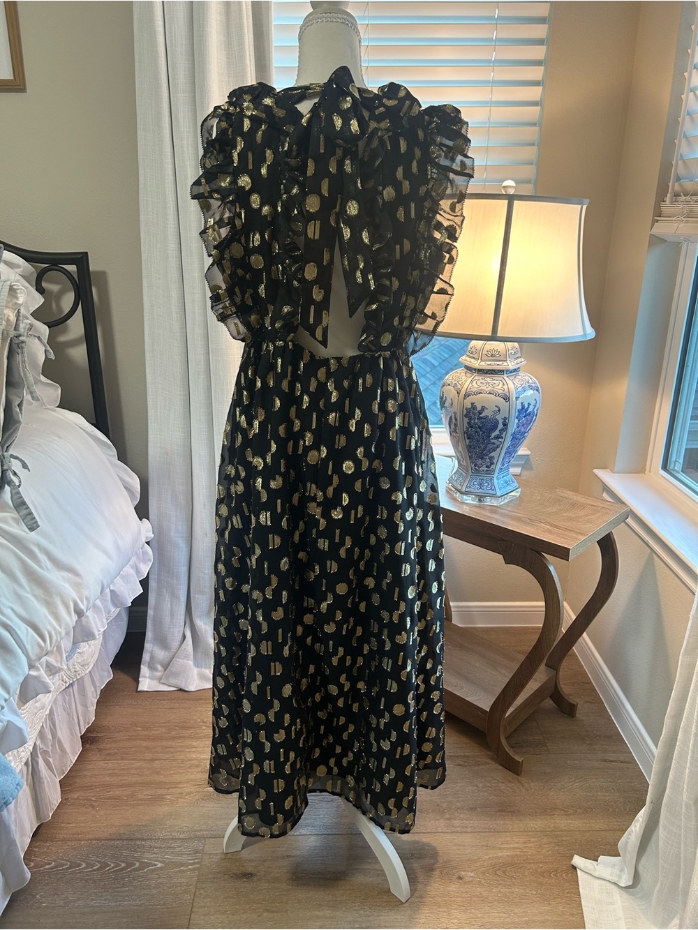 Madewell Metallic Black Maxi Dress with Gold Foil Accents - Picture 2 of 7